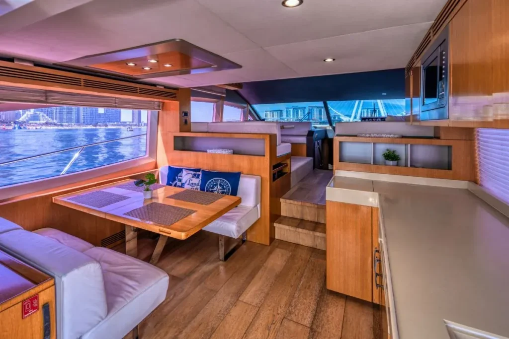 Luxury 48ft My Serena yacht in Dubai Marina ready for private rental and trips